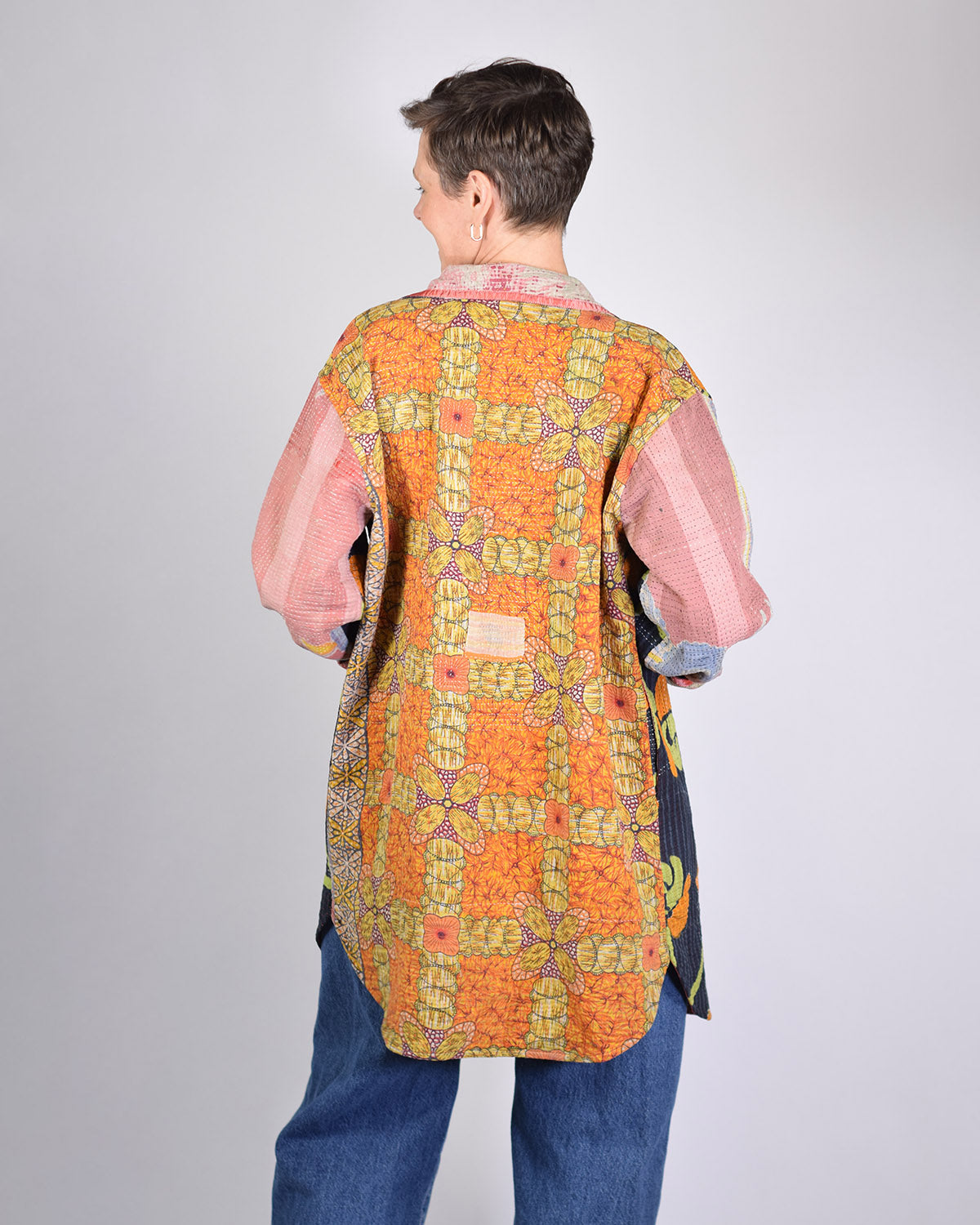 Frankie Long Quilted Reversible Patchwork Kantha Jacket - 09 image 4