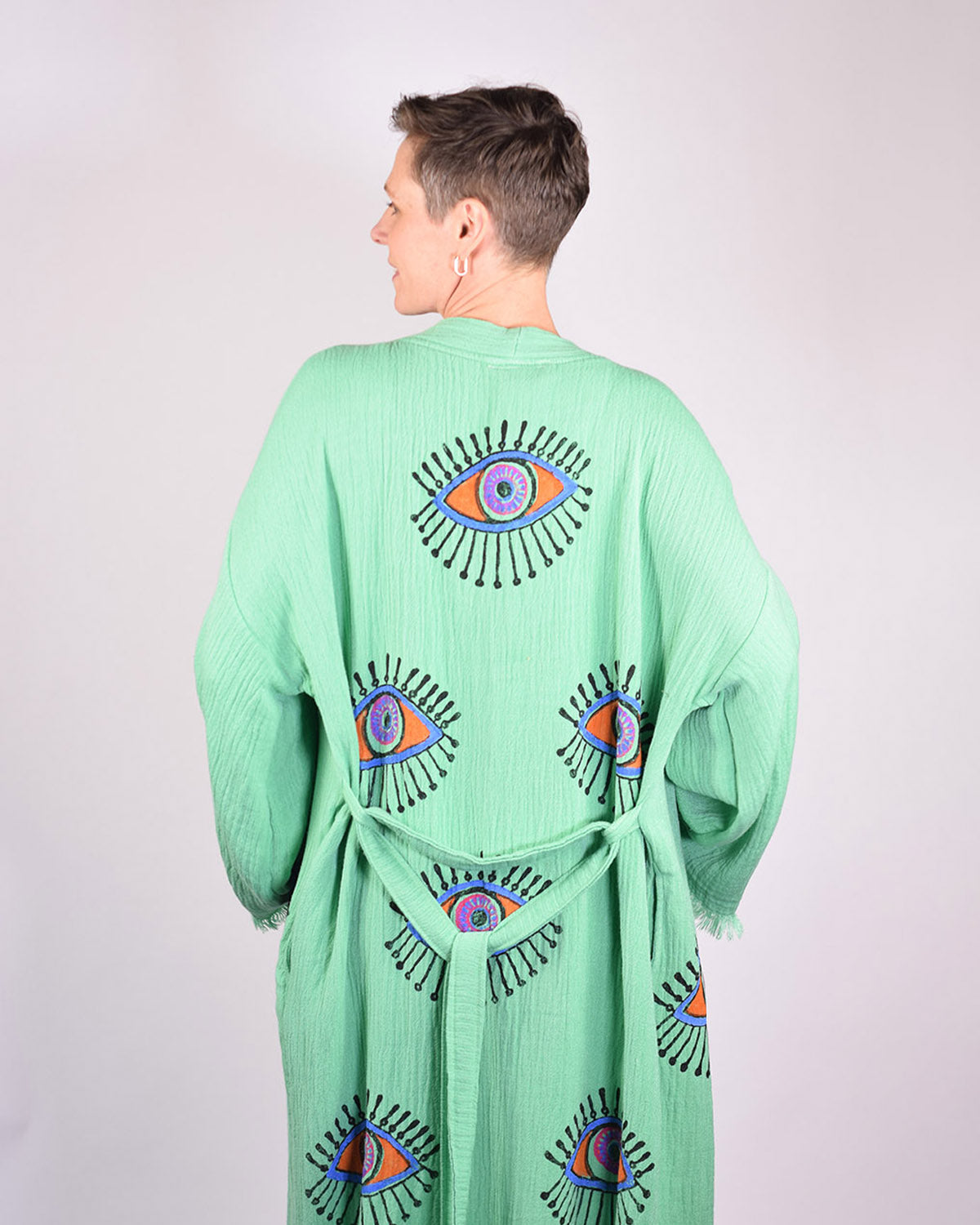 Luxury Turkish Cotton Evil Eye Kimono/Robe - Soft Jade image 5
