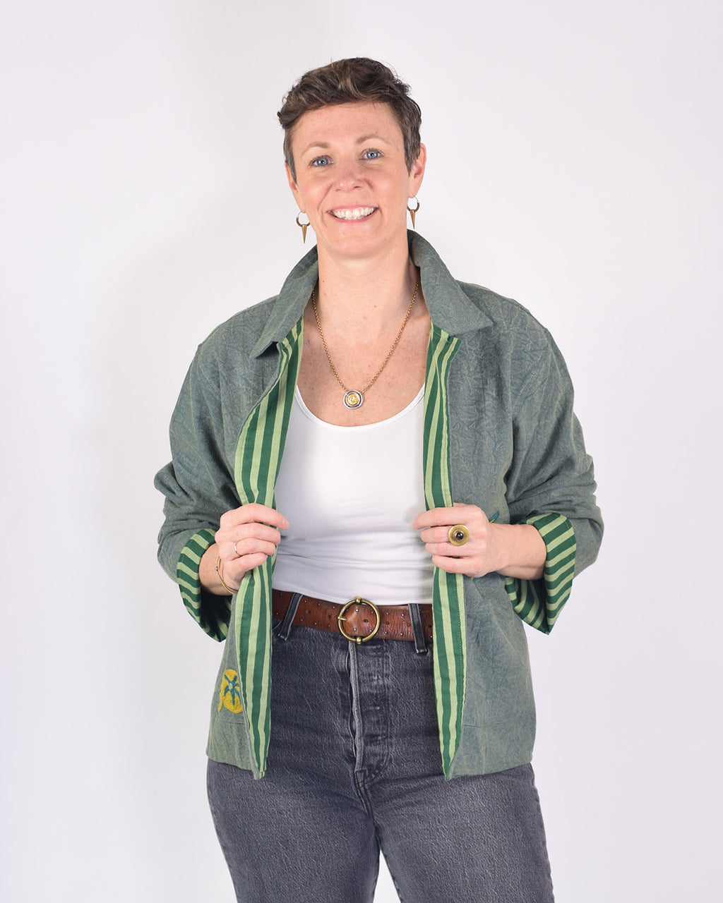Lightweight "Eat Your Greens" Canvas Embroidered Jacket - Green image 6