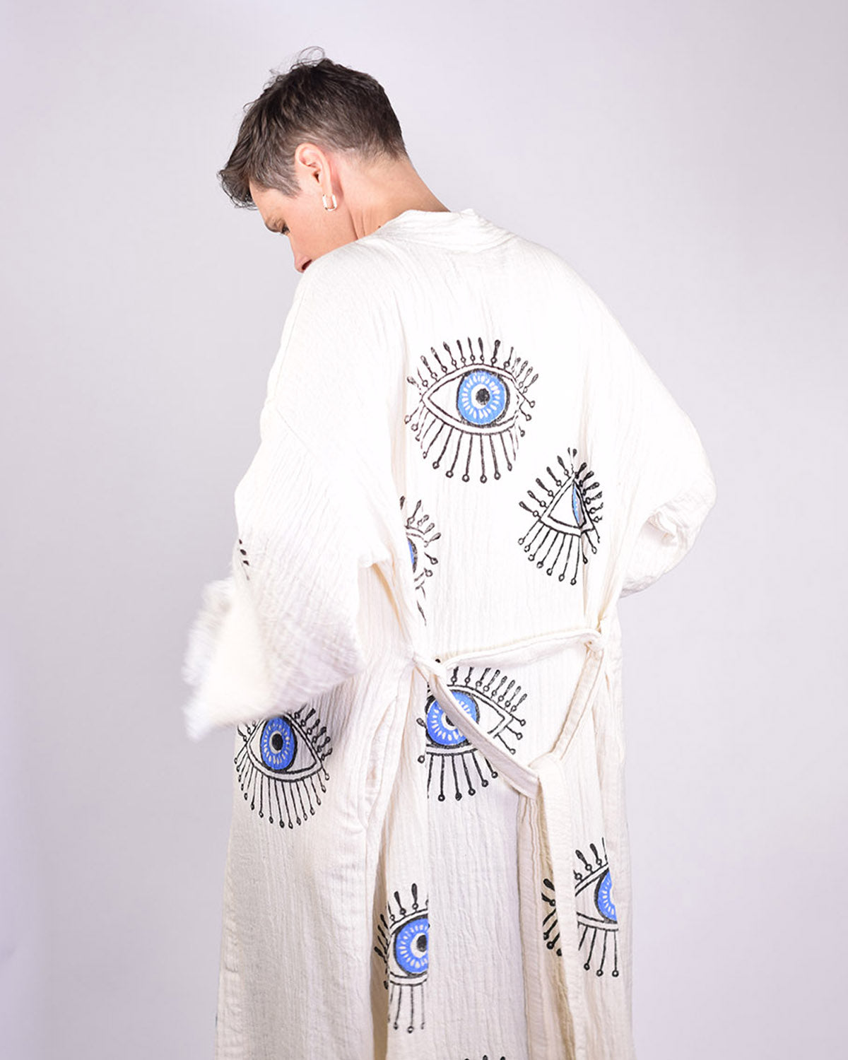 Luxury Turkish Cotton Evil Eye Kimono/Robe - Blue Eye image 2