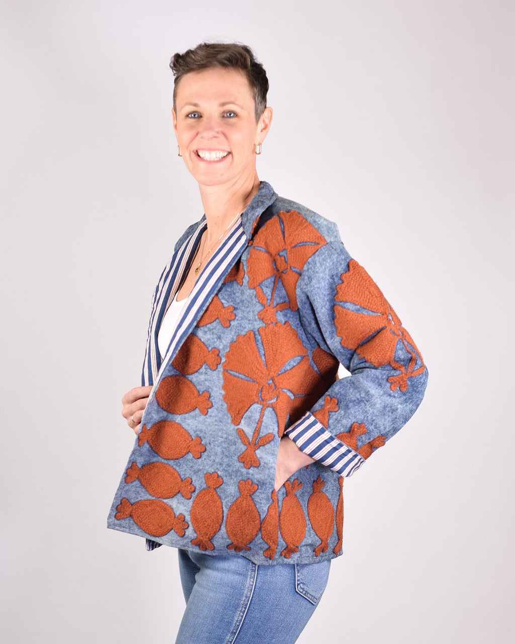 Denim Suzani Embroidered Jacket - 02 image 3