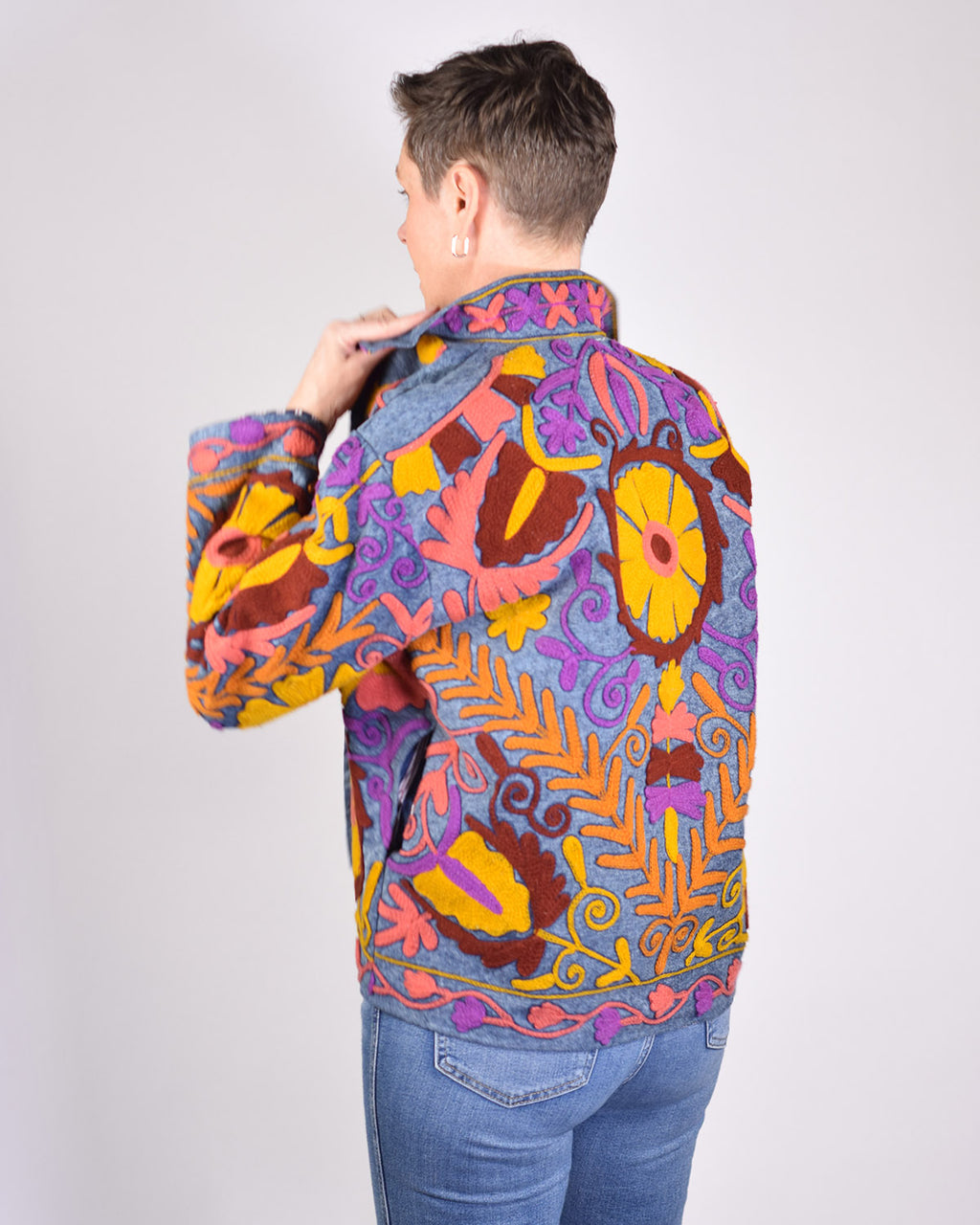 Denim Suzani Embroidered Jacket - 05 image 2