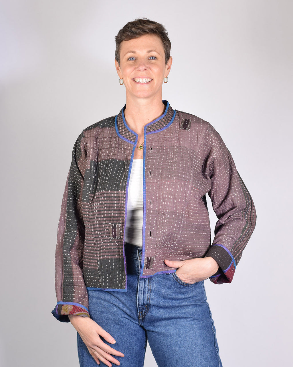 Sofie Quilted Reversible Patchwork Kantha Jacket -10 image 3