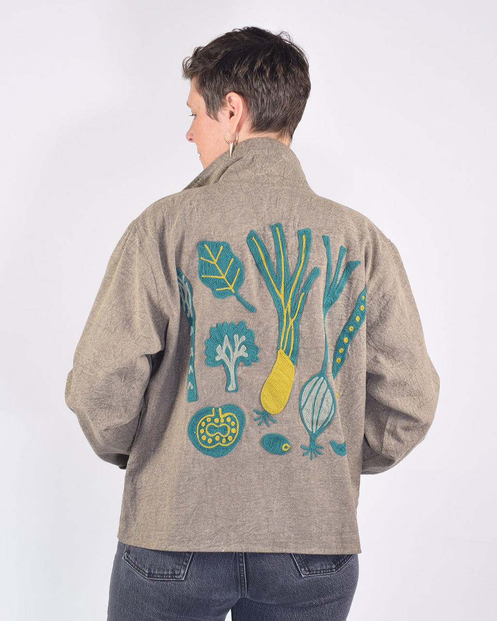 Lightweight "Eat Your Greens" Canvas Embroidered Jacket - Taupe image 0