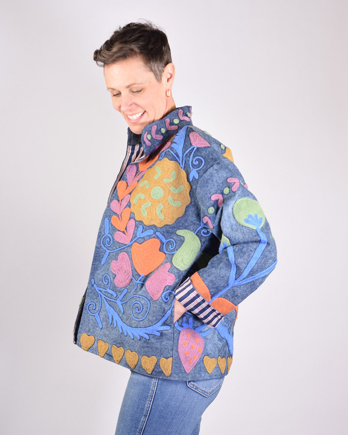 Denim Suzani Embroidered Jacket - 03 image 0