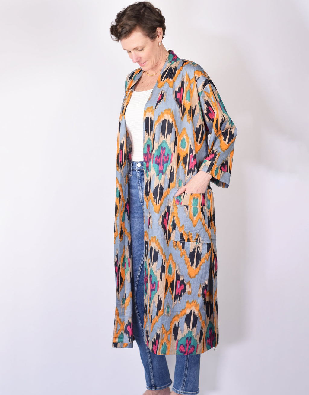Lightweight Cotton Robe - Lavender Ikat image 1