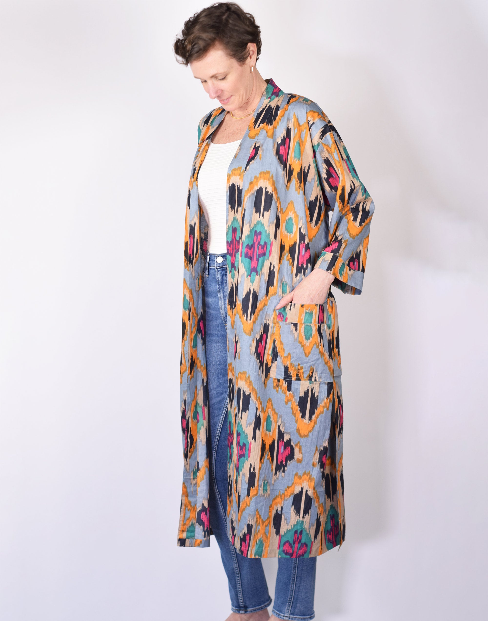 Lightweight Cotton Robe - Lavender Ikat image 1