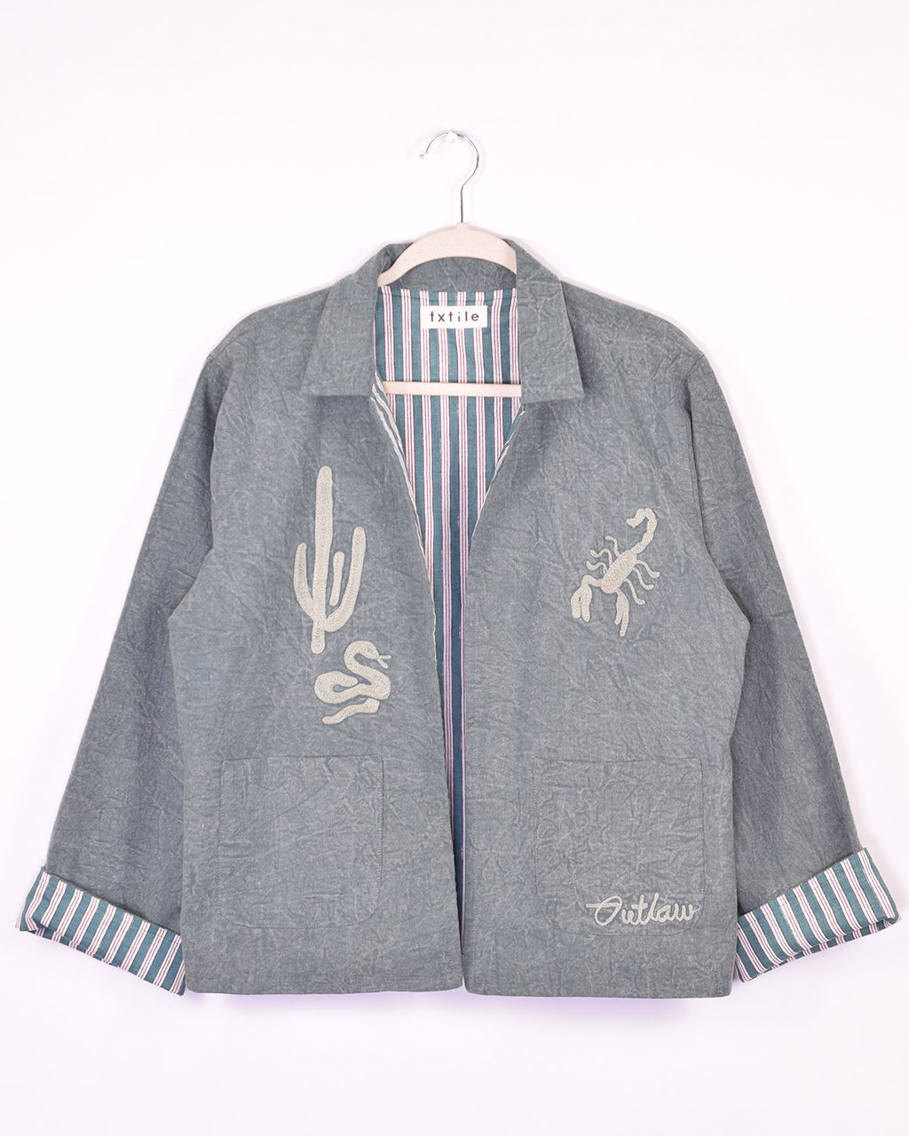 Lightweight "Vintage Outlaw" Canvas Embroidered Jacket - Green image 5
