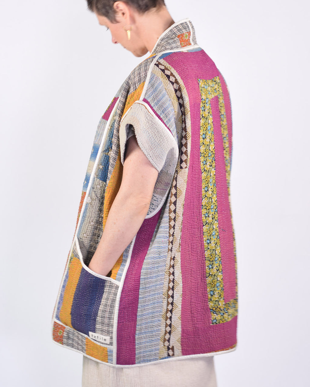 Maddie Cape - Reversible Jacket/Vest - Repurposed Kantha Quilts -01 image 11