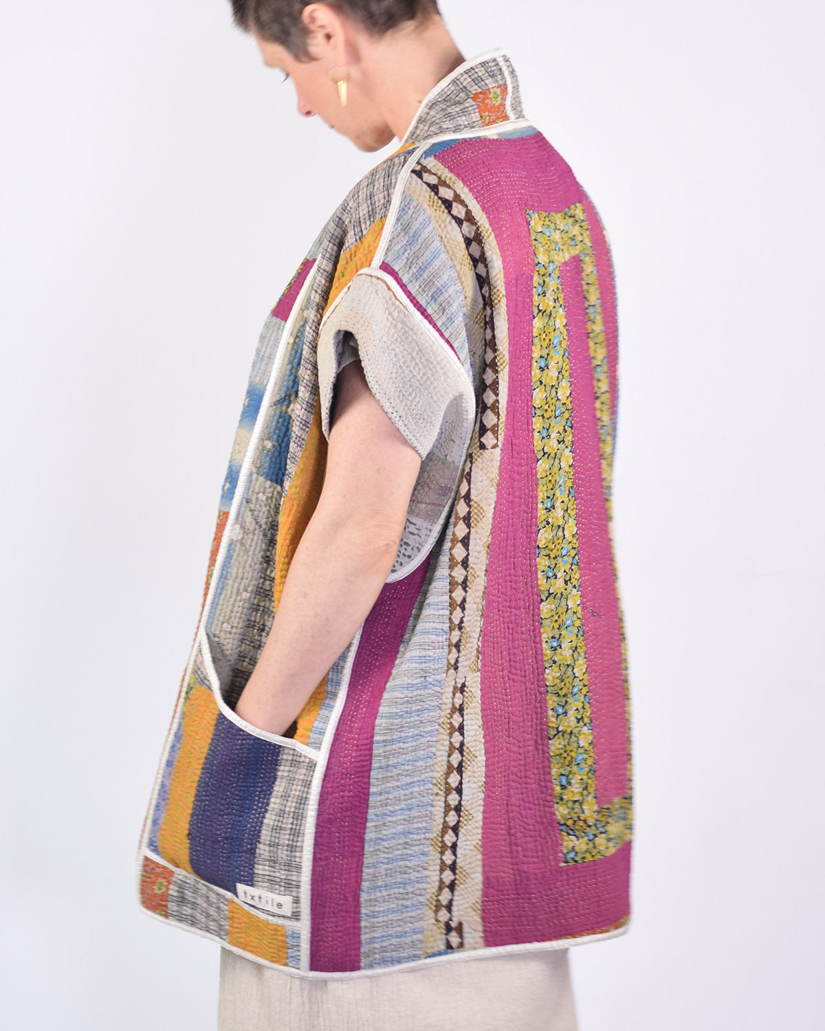 Maddie Cape - Reversible Jacket/Vest - Repurposed Kantha Quilts -01 image 11