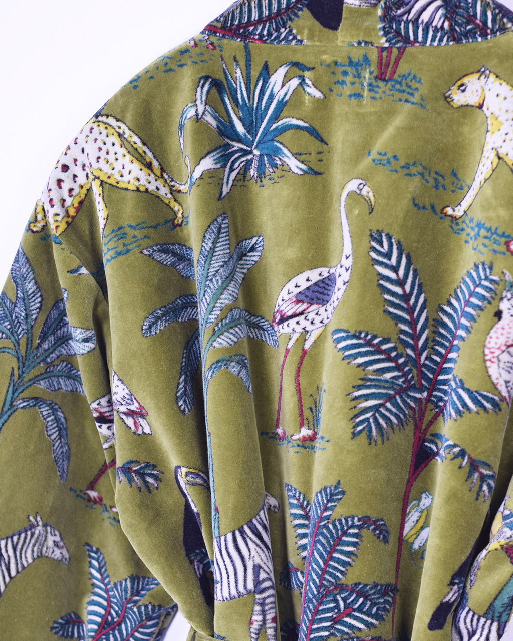 Plush Velvet Unisex Robe - Olive Jungle image 3