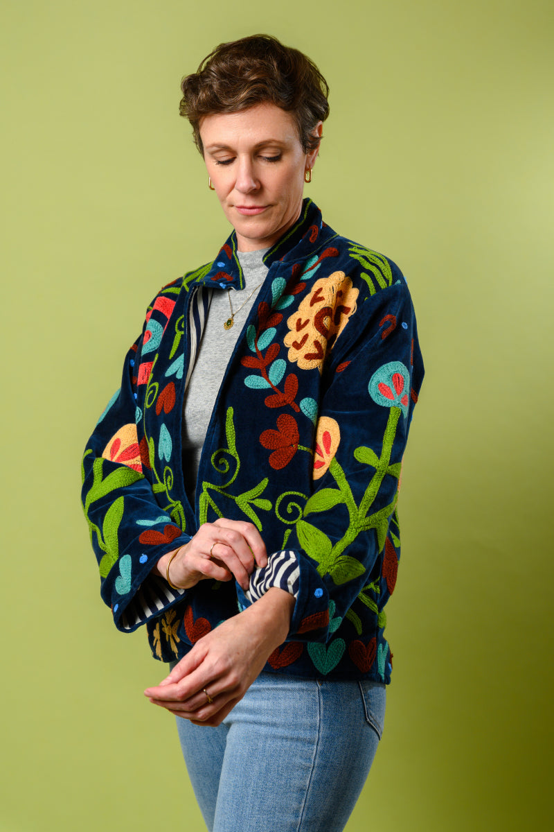 Flower Garden Embroidered Velvet Jacket - 01 image 0
