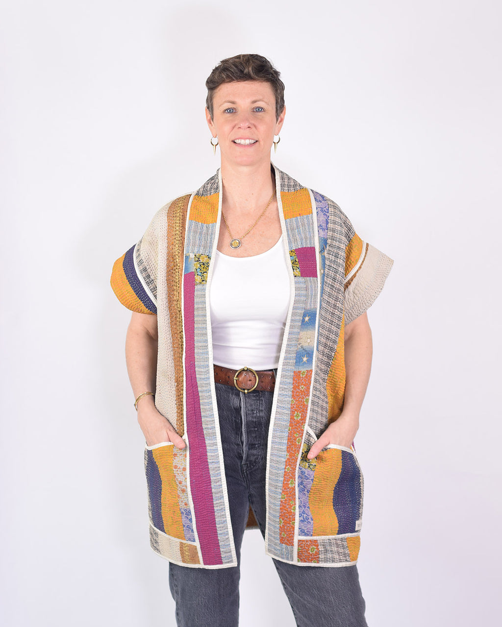 Maddie Cape - Reversible Jacket/Vest - Repurposed Kantha Quilts -01 image 0