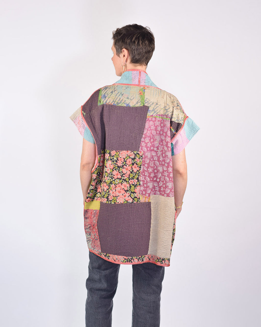 Maddie Cape - Reversible Jacket/Vest - Repurposed Kantha Quilts - 05 image 6