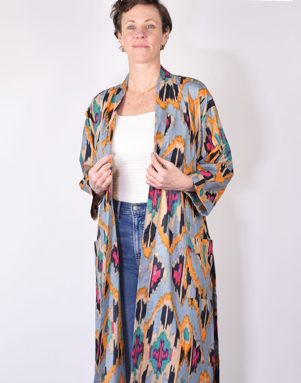 Lightweight Cotton Robe - Lavender Ikat image 4