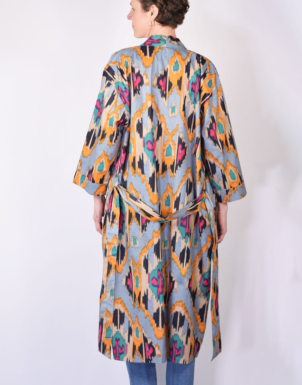 Lightweight Cotton Robe - Lavender Ikat image 5