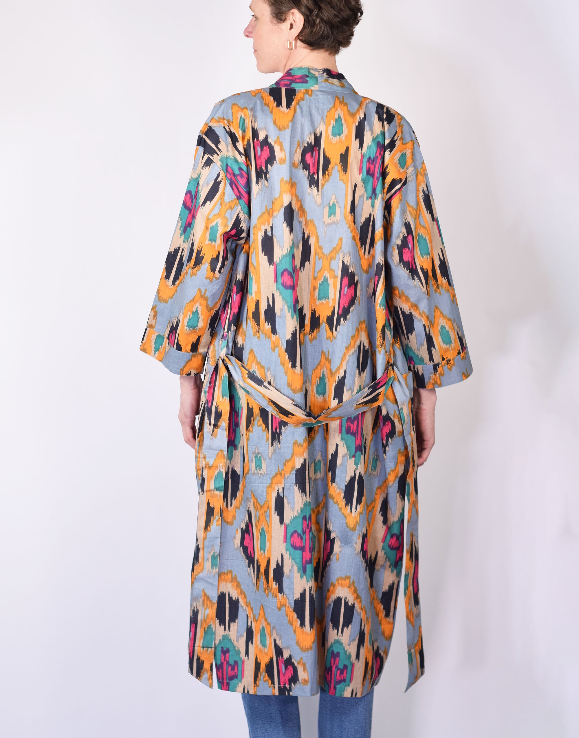 Lightweight Cotton Robe - Lavender Ikat image 5