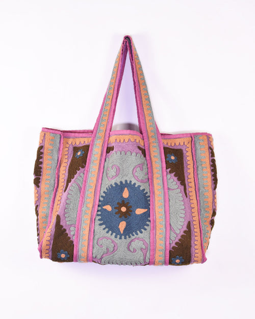 Canvas Suzani Embroidered Oversized Tote Bag - 05 image 0