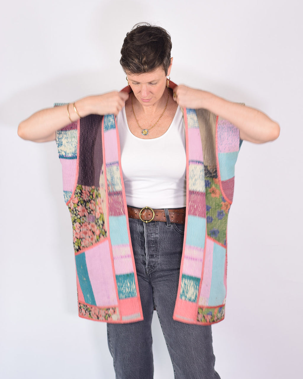 Maddie Cape - Reversible Jacket/Vest - Repurposed Kantha Quilts - 05 image 5