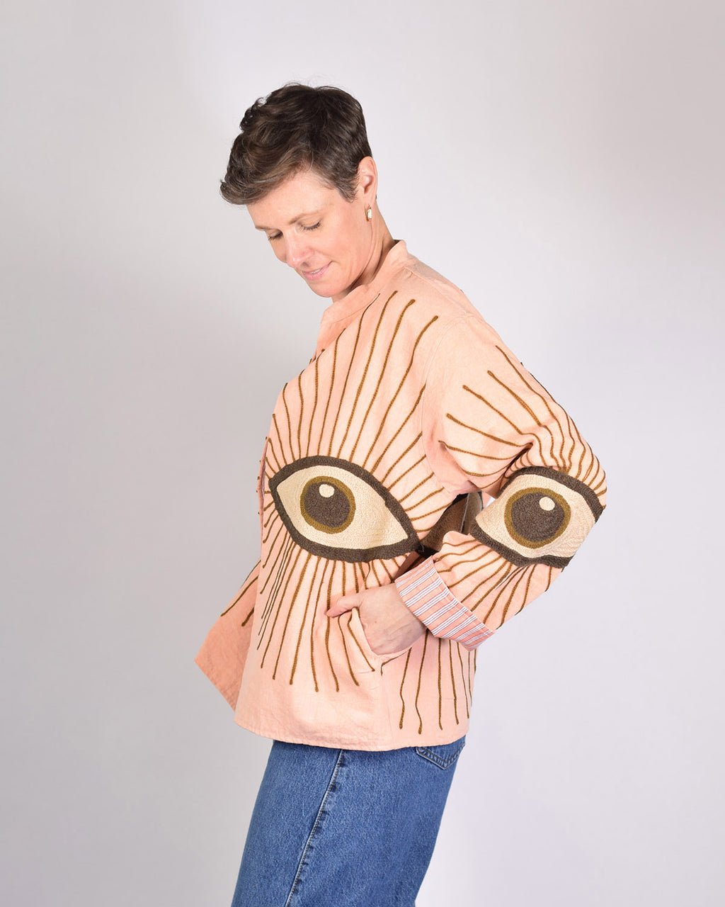 Lightweight Evil Eye Canvas Embroidered Jacket - 03 image 1