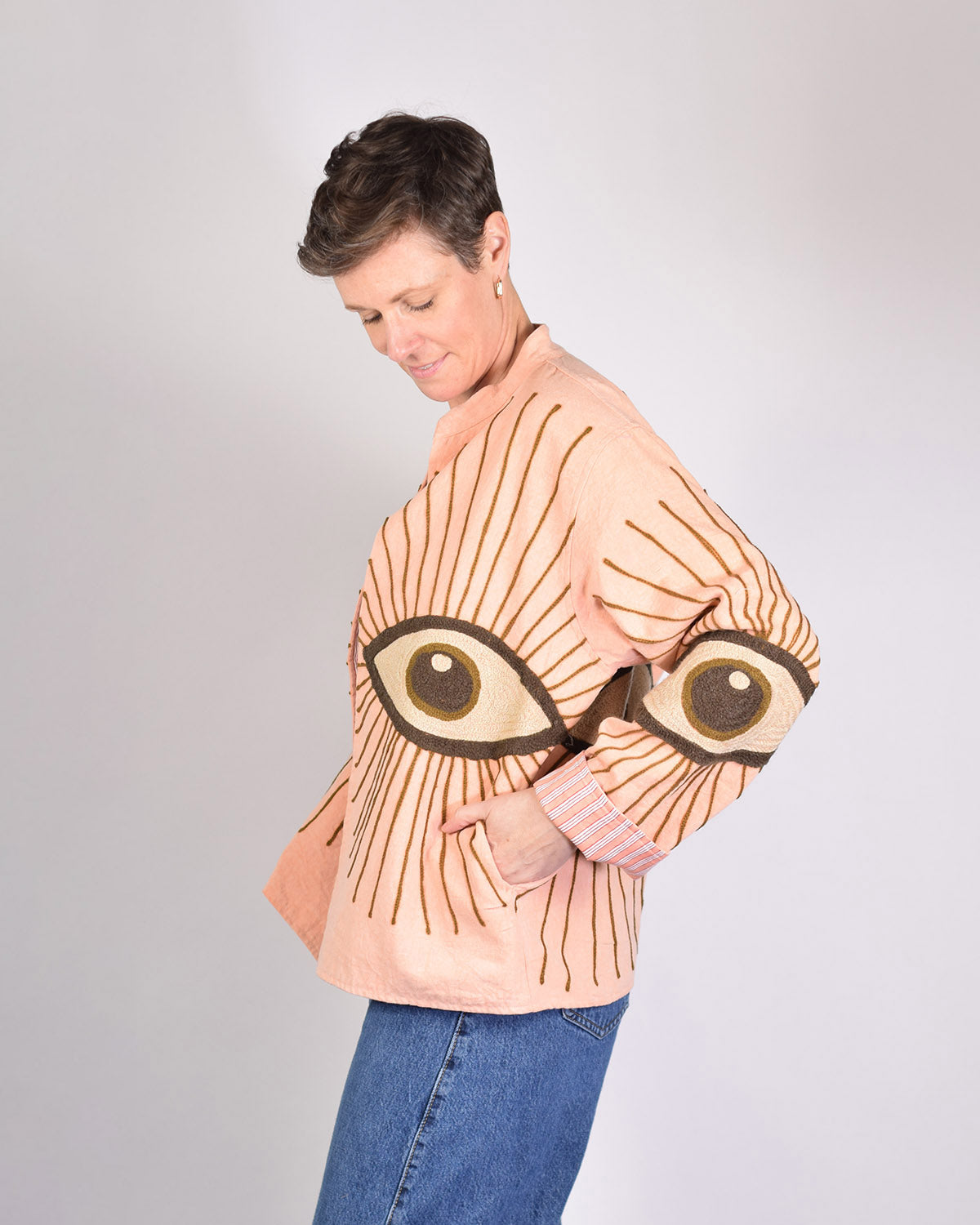 Lightweight Evil Eye Canvas Embroidered Jacket - 03 image 1