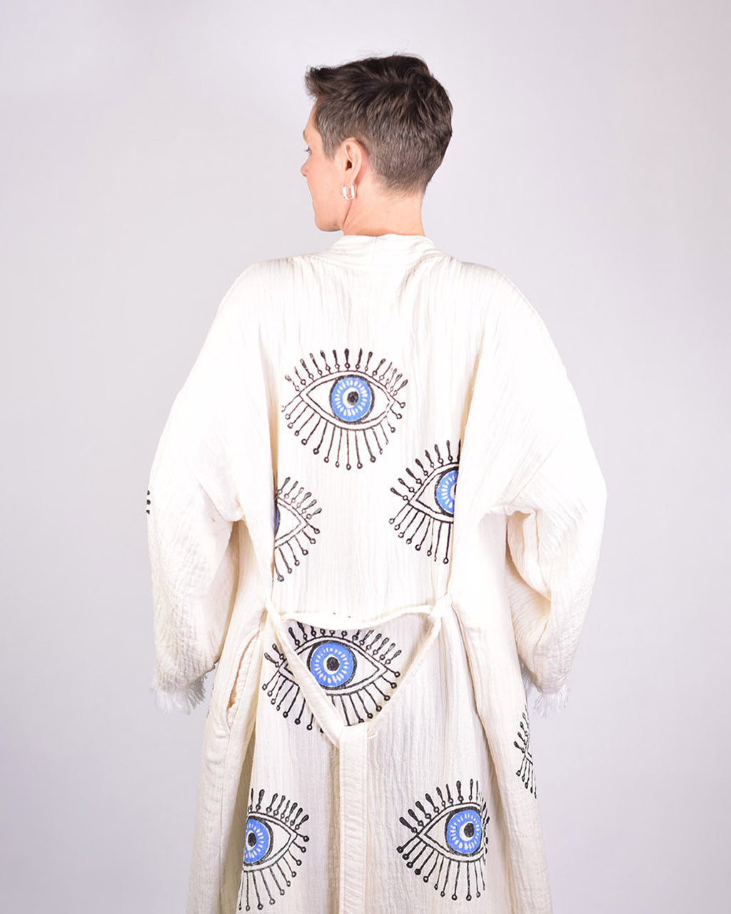 Luxury Turkish Cotton Evil Eye Kimono/Robe - Blue Eye image 8