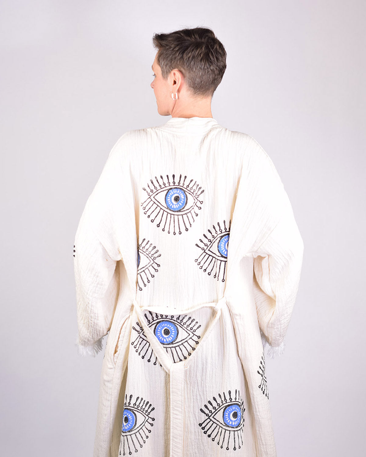 Luxury Turkish Cotton Evil Eye Kimono/Robe - Blue Eye image 8