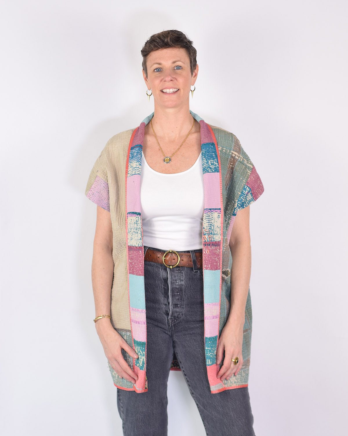 Maddie Cape - Reversible Jacket/Vest - Repurposed Kantha Quilts - 05 image 2