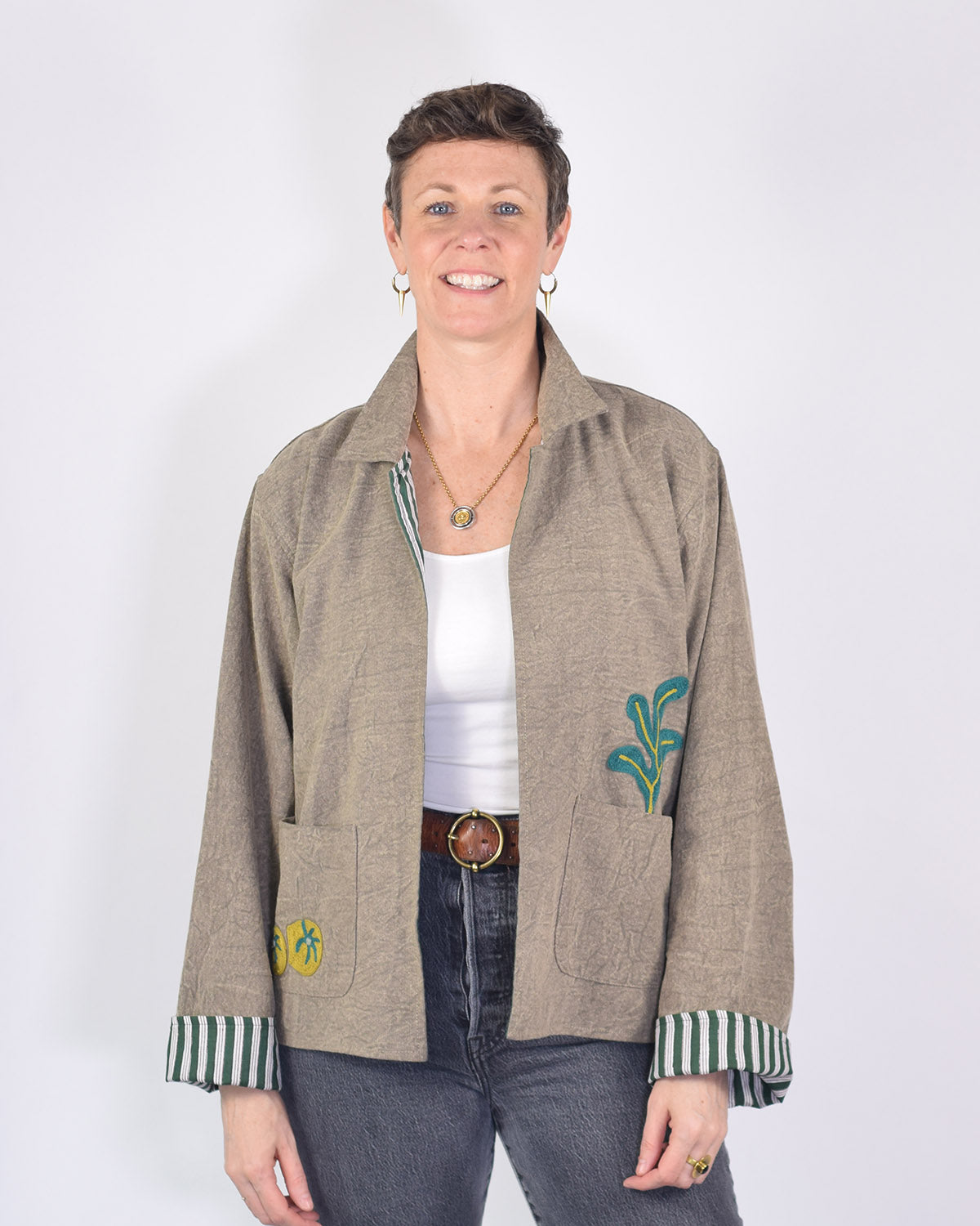 Lightweight "Eat Your Greens" Canvas Embroidered Jacket - Taupe image 6