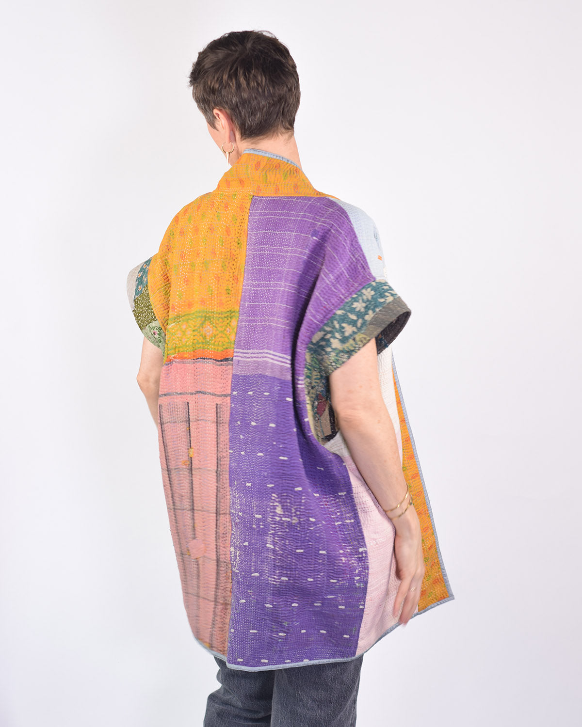 Maddie Cape - Reversible Jacket/Vest - Repurposed Kantha Quilts - 06 image 10
