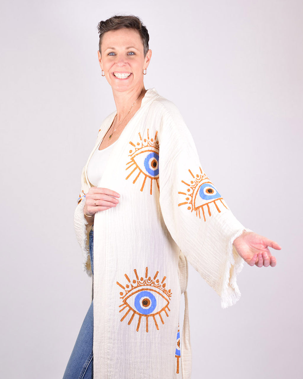 Luxury Turkish Cotton Evil Eye Kimono/Robe - Gold Eye image 0