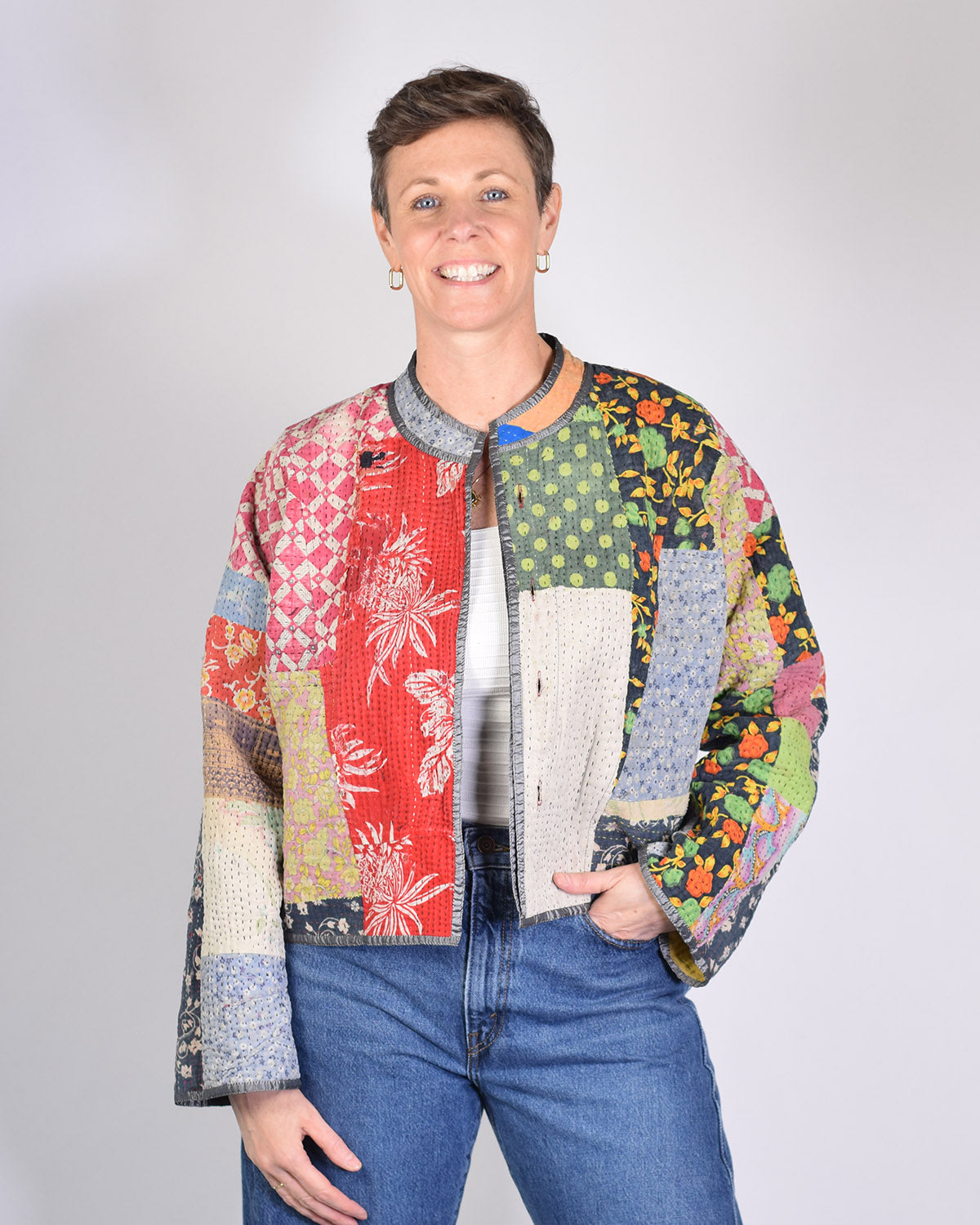 Sofie Quilted Reversible Patchwork Kantha Jacket - 04 image 2