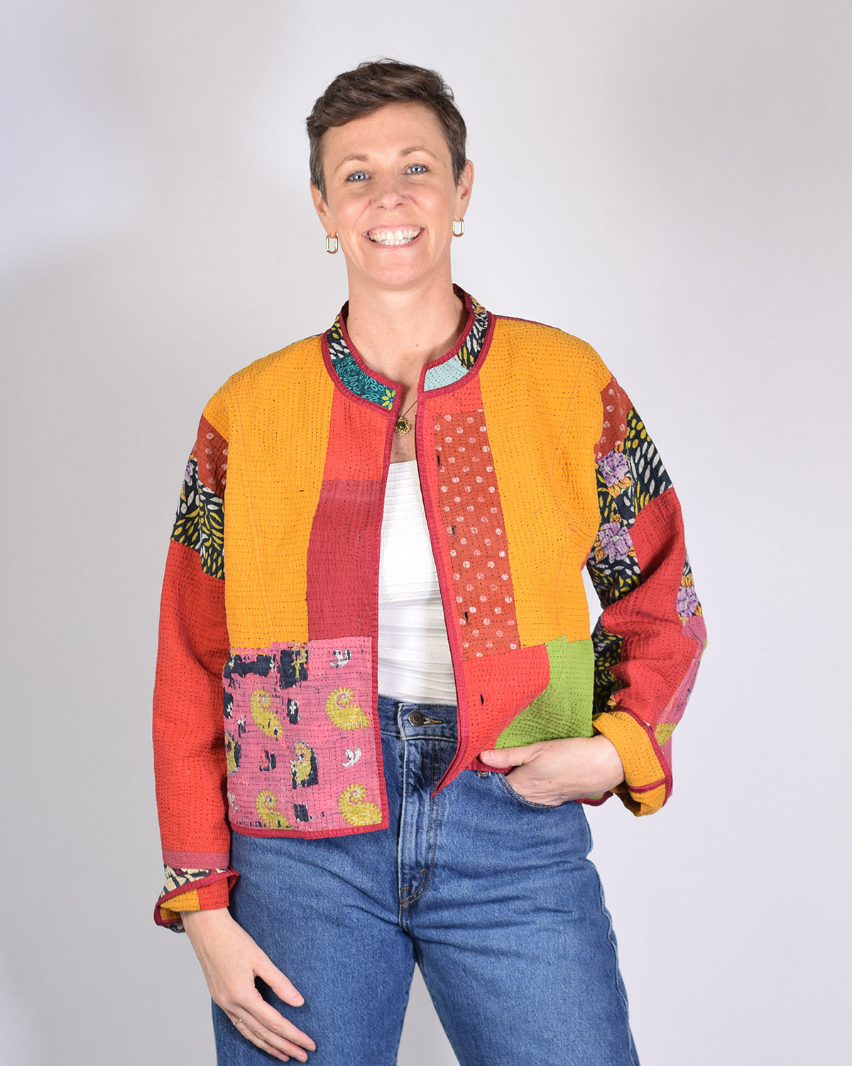 Sofie Quilted Reversible Patchwork Kantha Jacket - 07 image 0