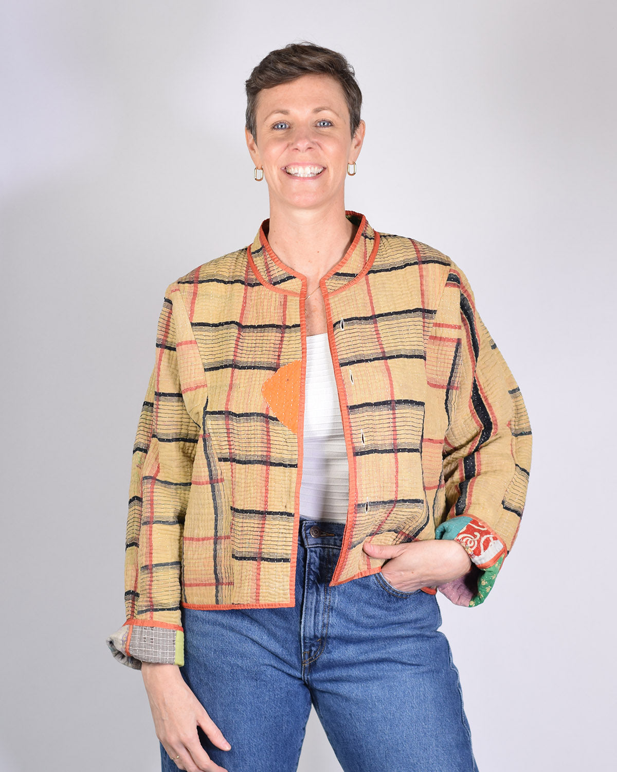 Sofie Quilted Reversible Patchwork Kantha Jacket -11 image 3