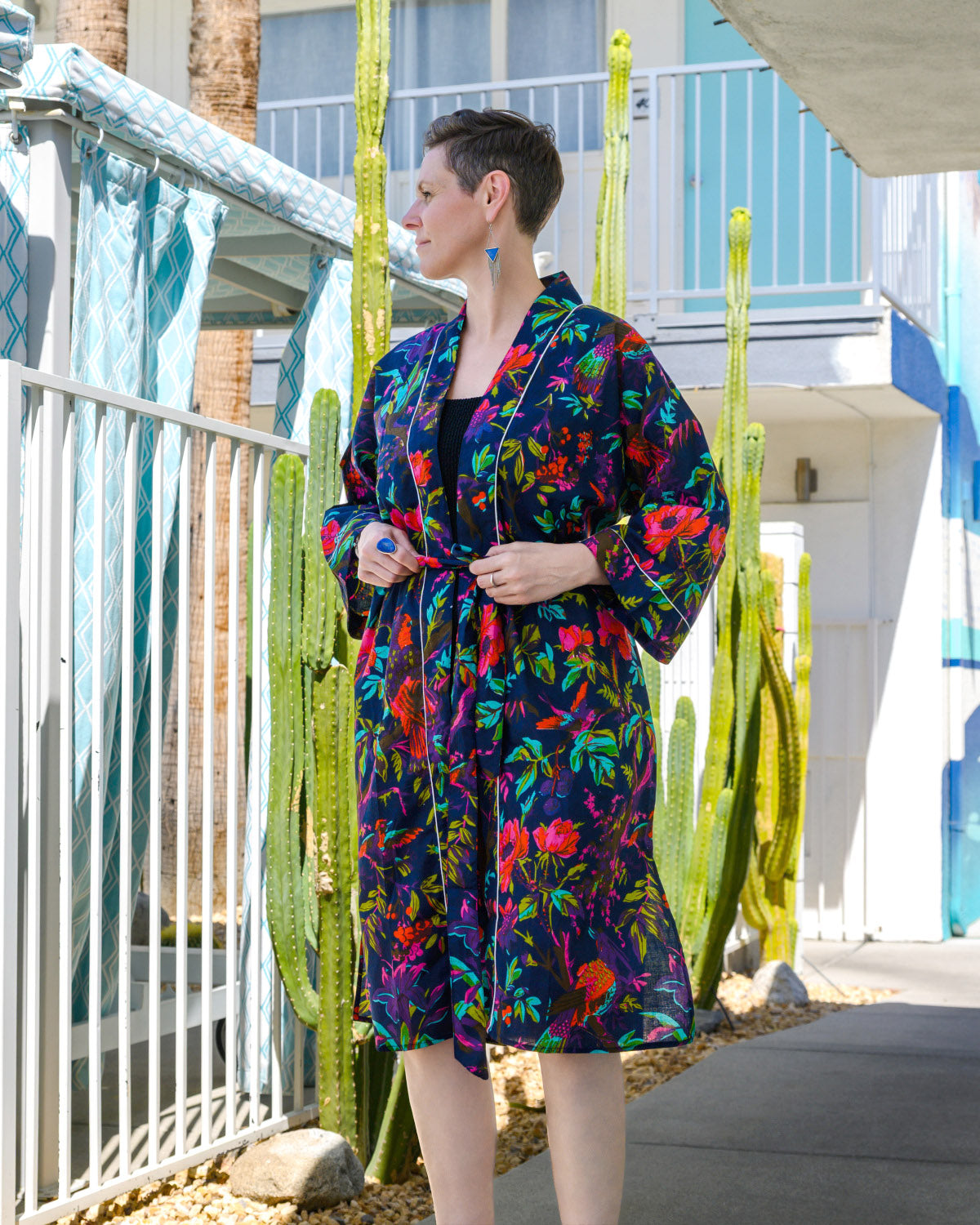 Lightweight Cotton Robe / Kimono - Midnight Rainforest image 7