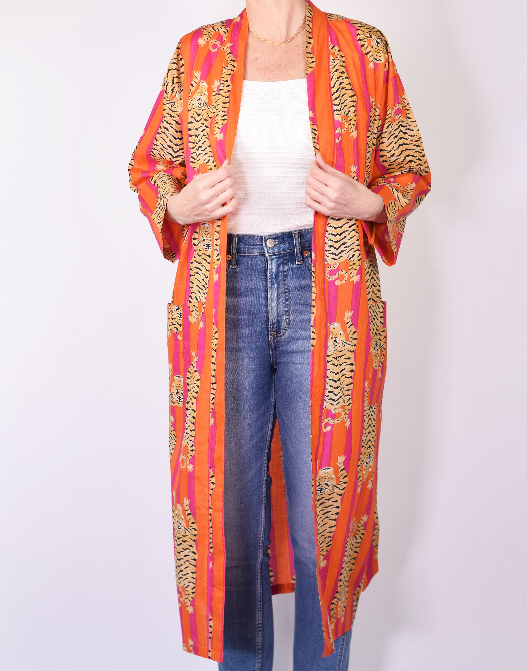 Tiger Robe - Lightweight Cotton - Orange/Pink image 1