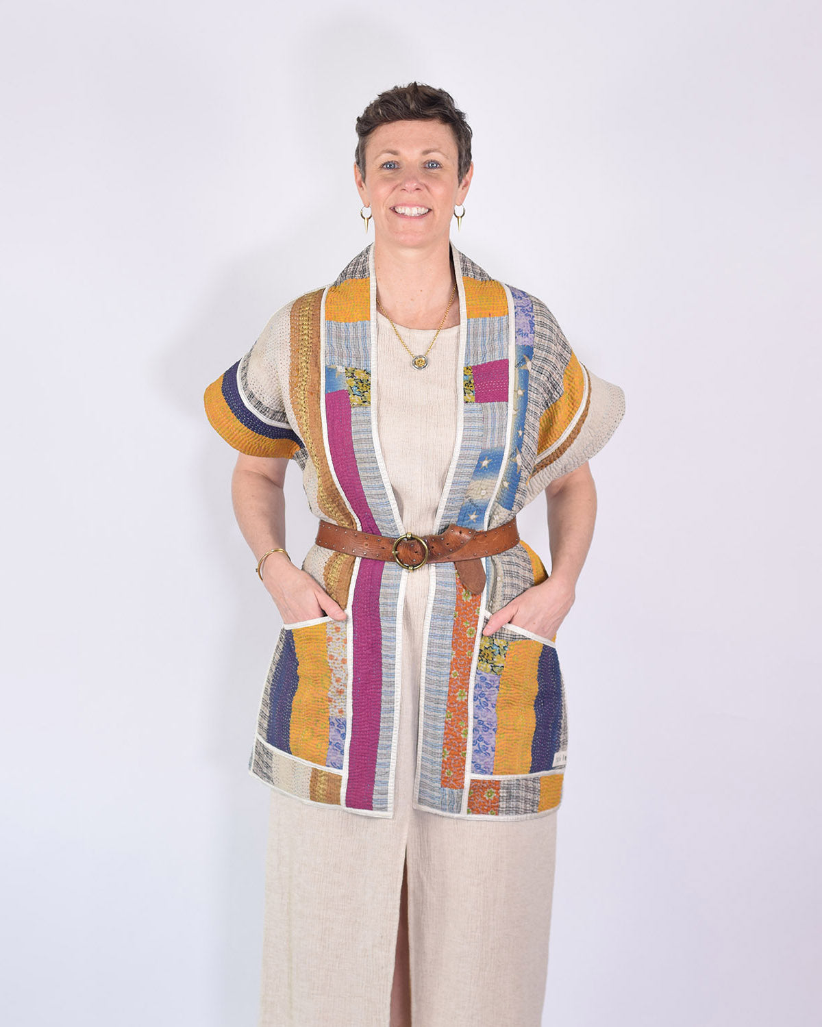 Maddie Cape - Reversible Jacket/Vest - Repurposed Kantha Quilts -01 image 4
