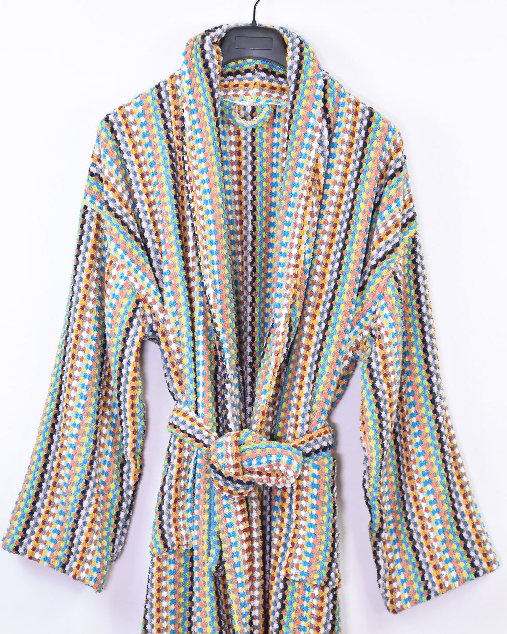 Organic Turkish Cotton Plush Terry Cloth Robe - Cheerful Checkers image 2