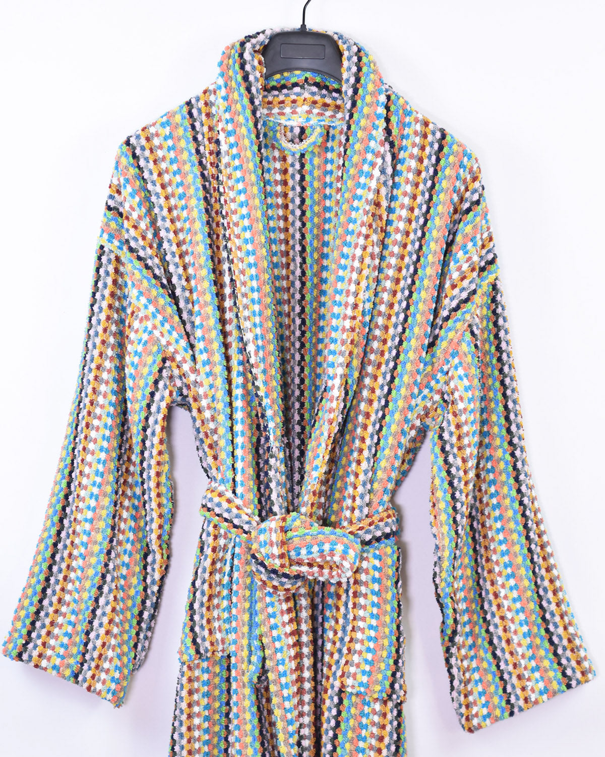 Organic Turkish Cotton Plush Terry Cloth Robe - Cheerful Checkers image 2