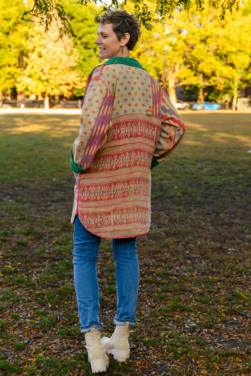 Frankie Long Quilted Reversible Patchwork Kantha Jacket -10 image 2