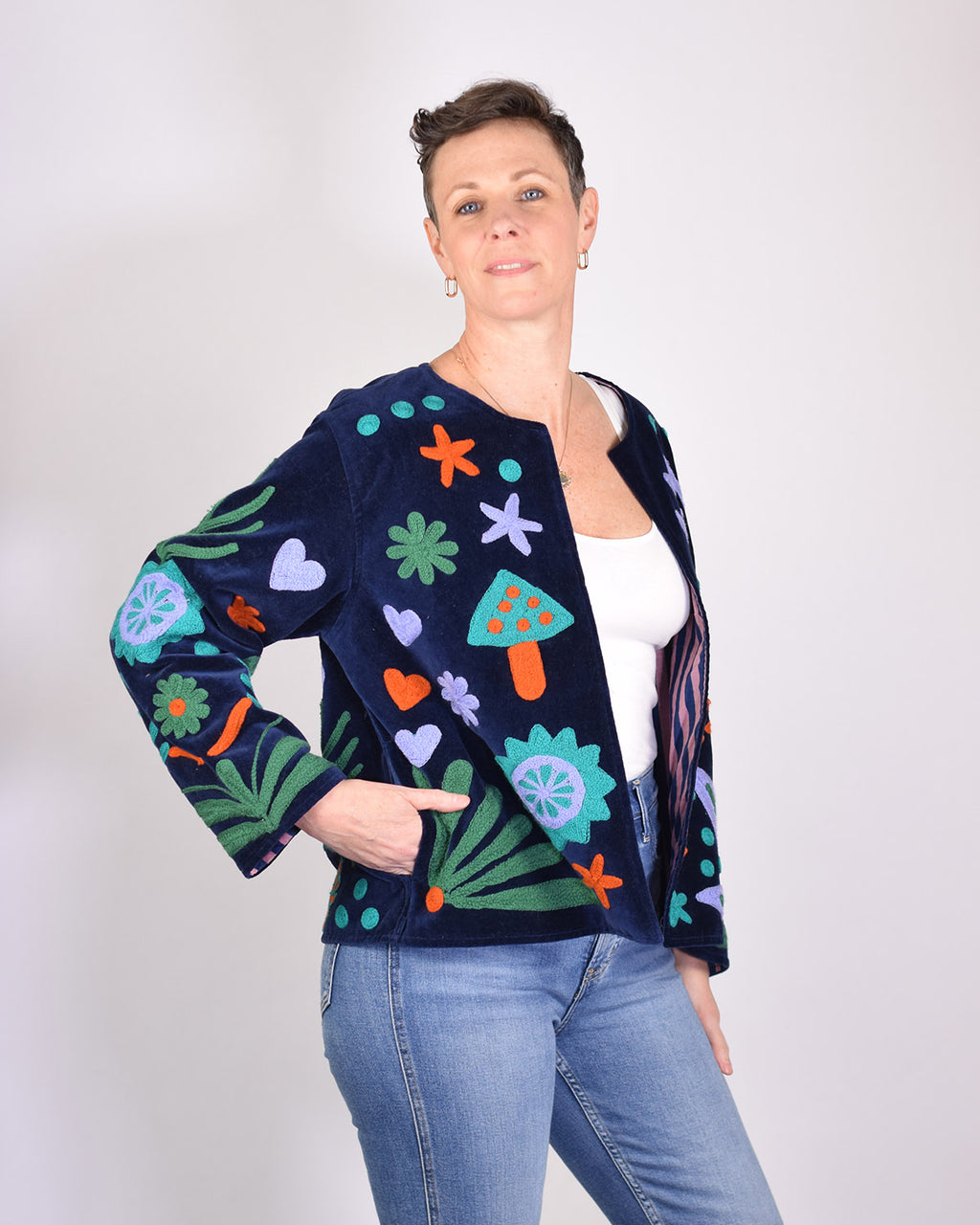 Mellow Mushroom Embroidered Velvet Jacket - 03 image 3