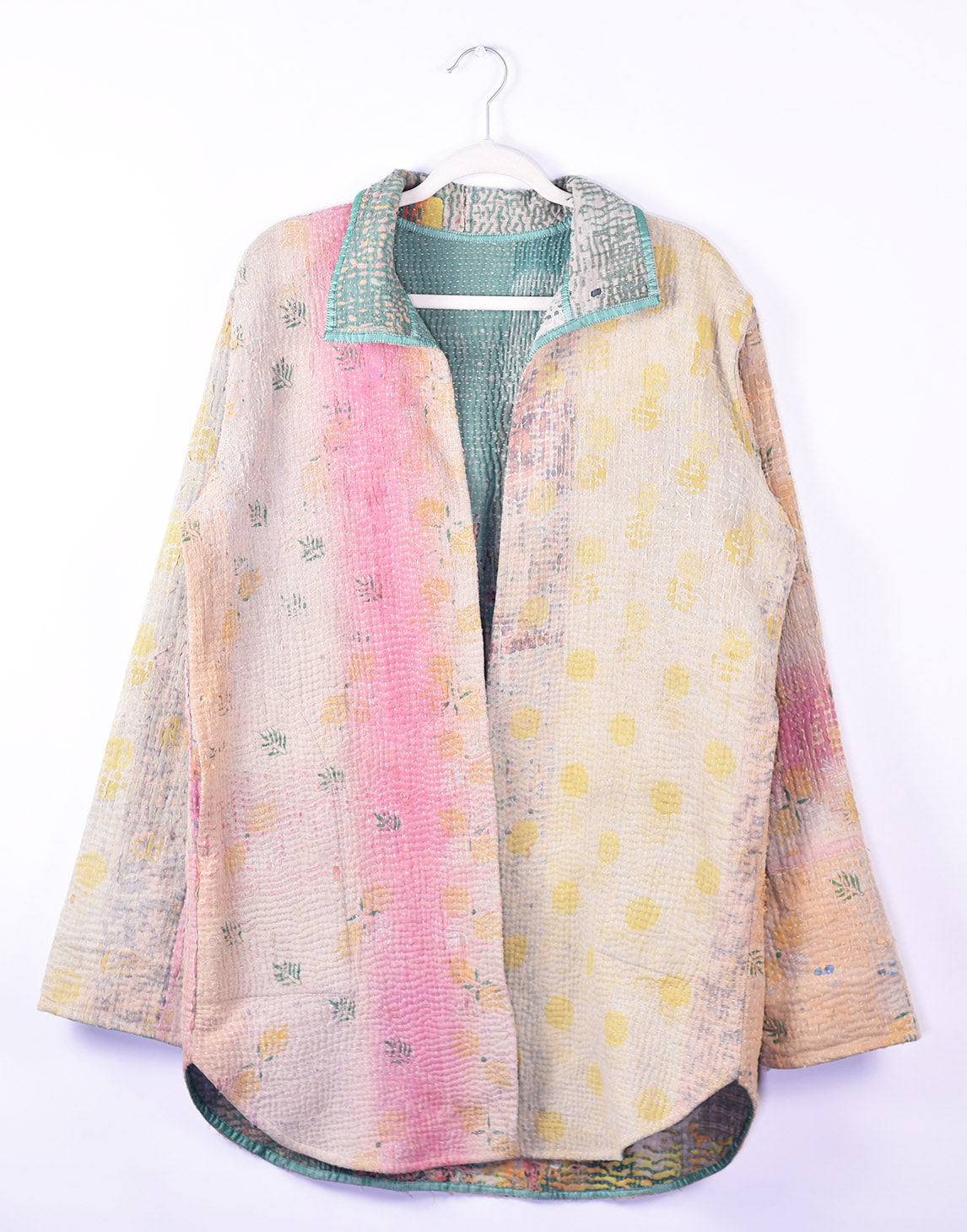 Frankie Long Quilted Reversible Patchwork Kantha Jacket -13 image 6
