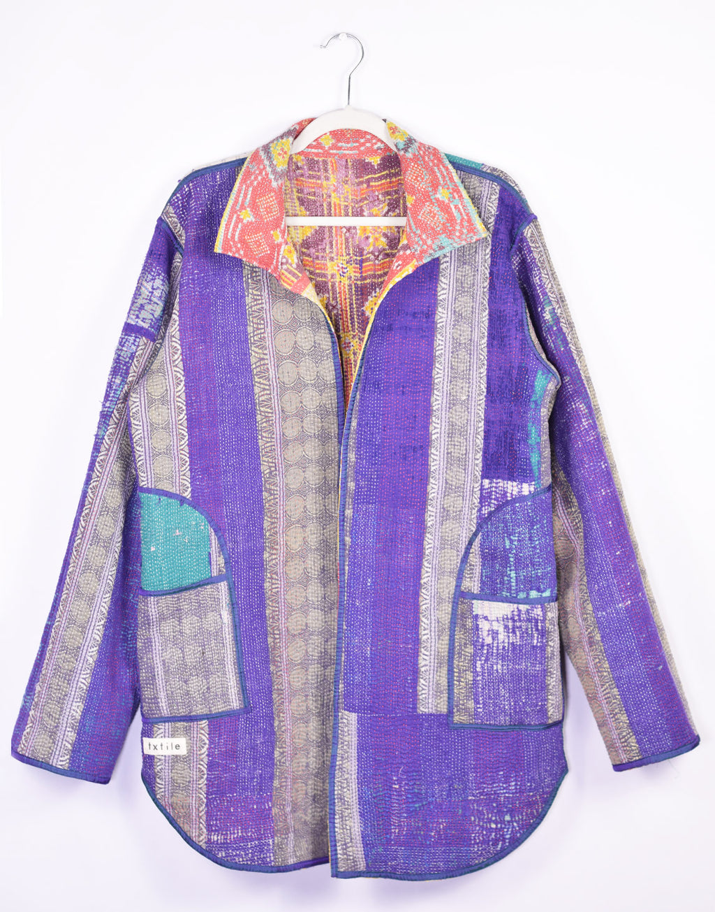 Frankie Long Quilted Reversible Patchwork Kantha Jacket - 07 image 4