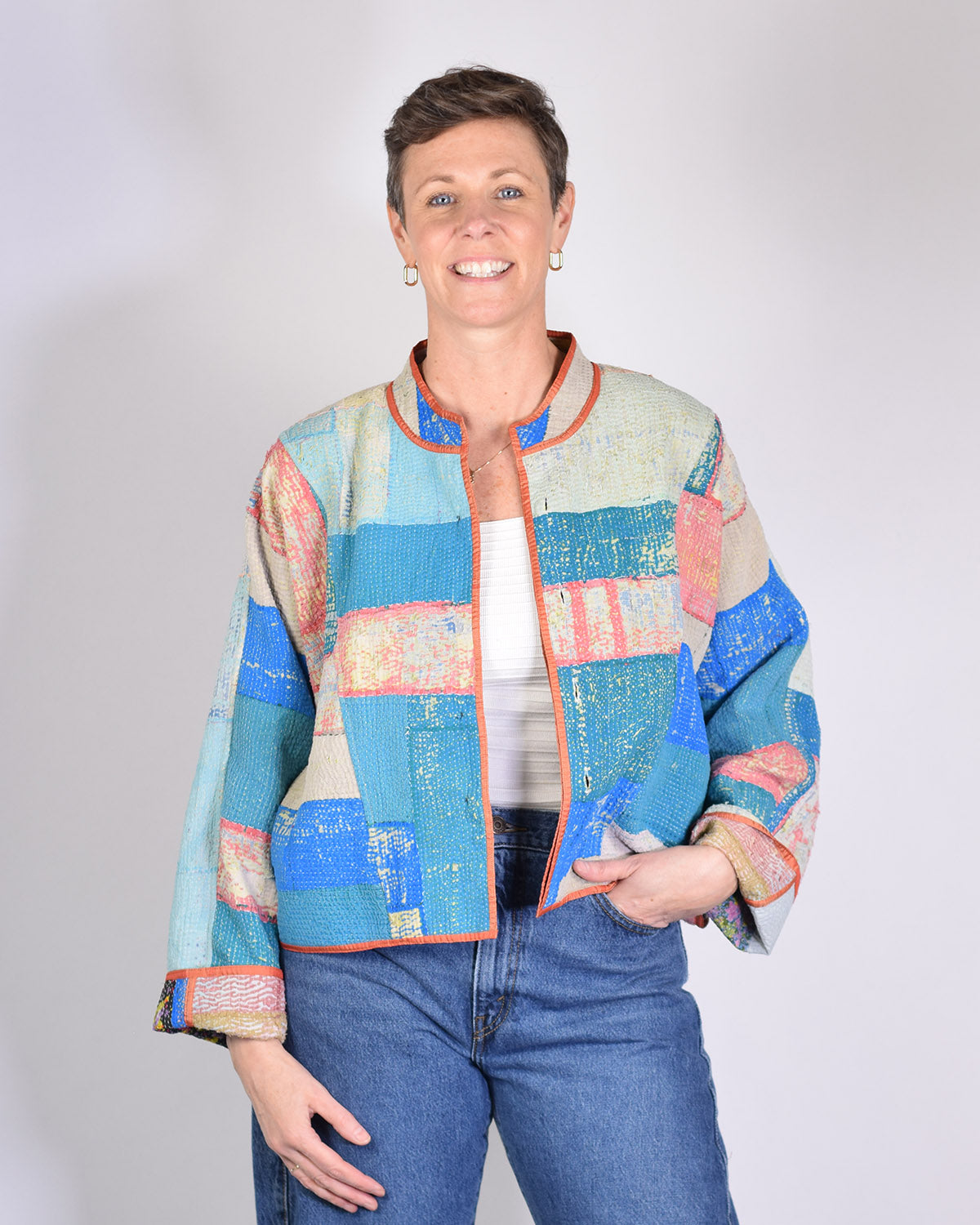 Sofie Quilted Reversible Patchwork Kantha Jacket - 05 image 2