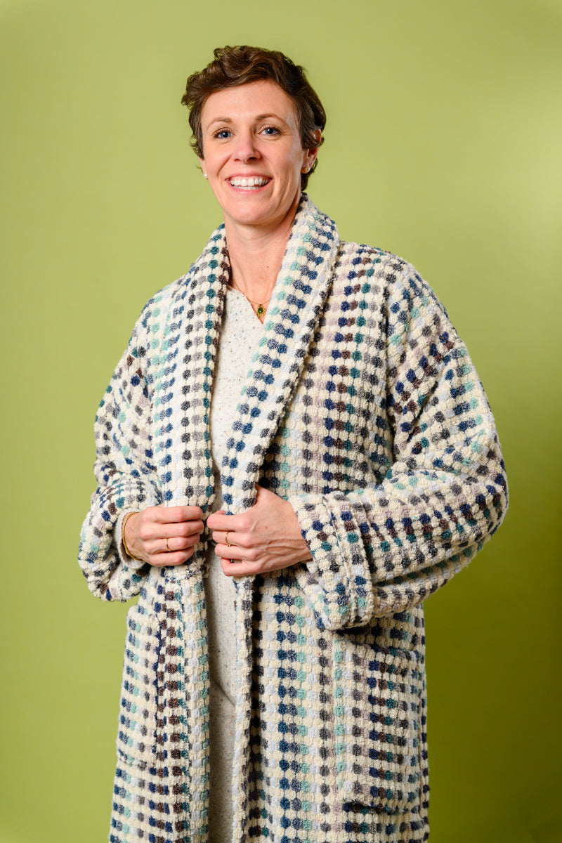 Organic Turkish Cotton Plush Terry Cloth Robe - Light Checkered image 1
