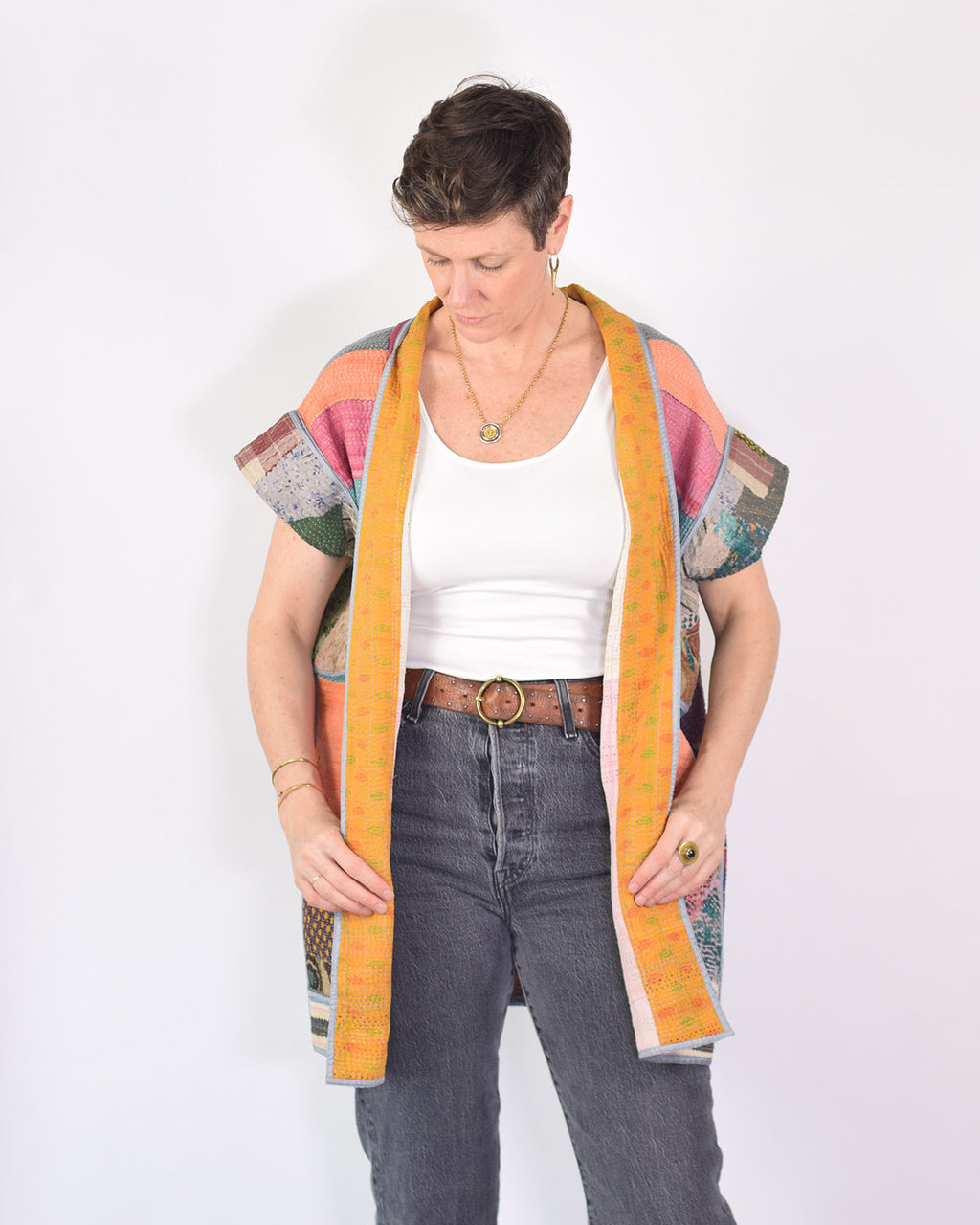 Maddie Cape - Reversible Jacket/Vest - Repurposed Kantha Quilts - 06 image 5
