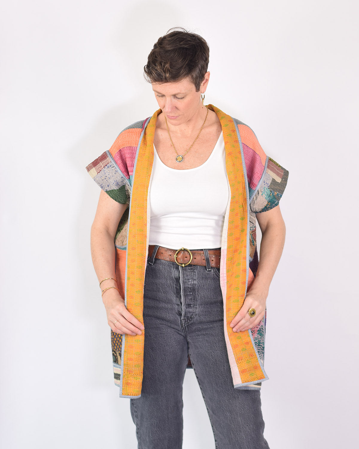Maddie Cape - Reversible Jacket/Vest - Repurposed Kantha Quilts - 06 image 5