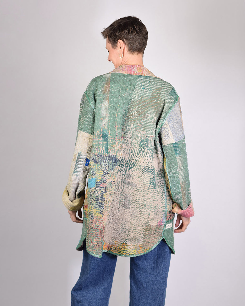 Frankie Long Quilted Reversible Patchwork Kantha Jacket -13 image 1