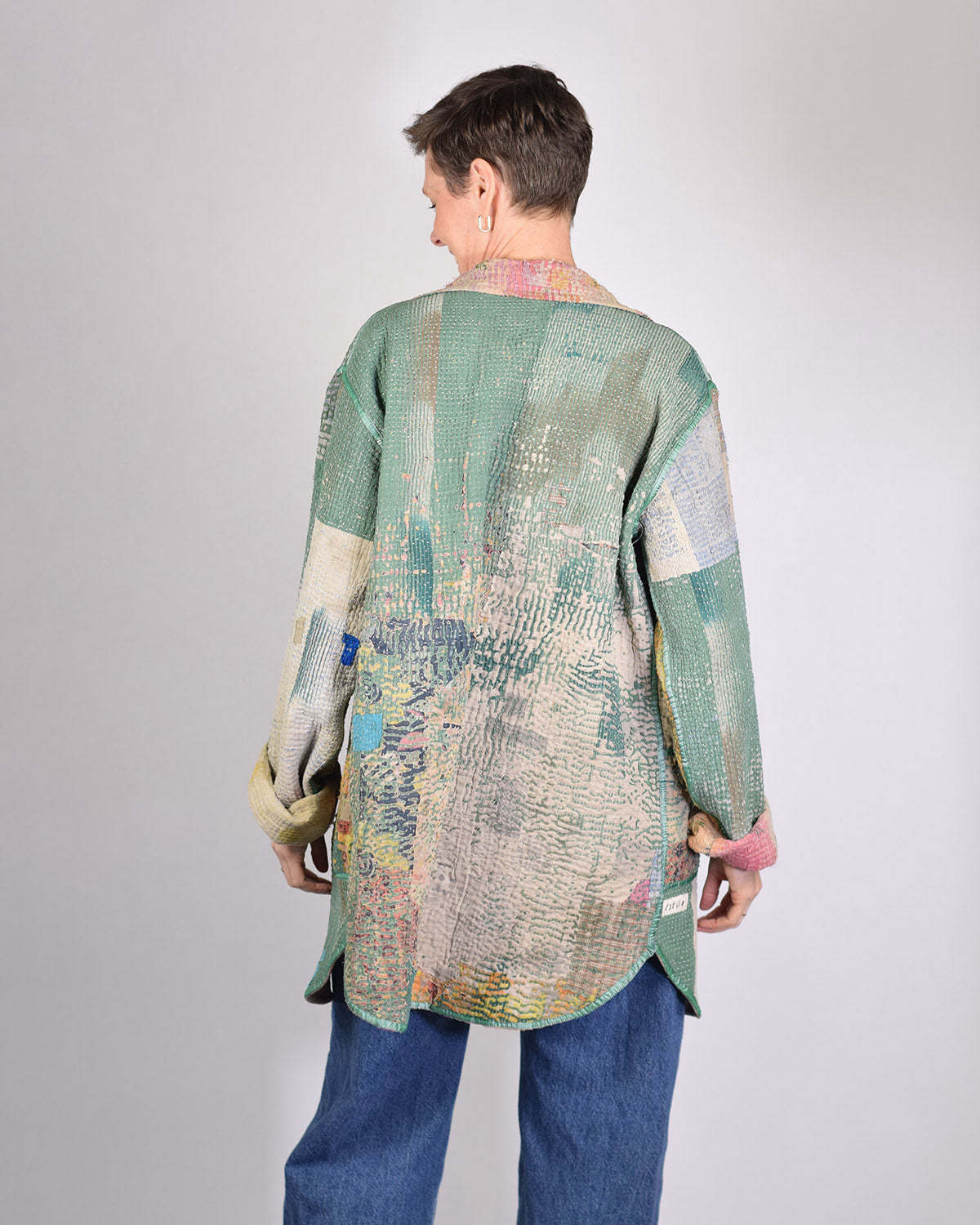 Frankie Long Quilted Reversible Patchwork Kantha Jacket -13 image 1