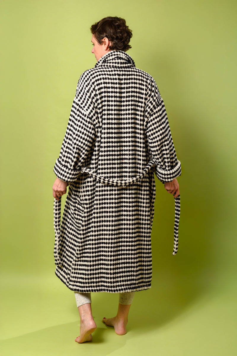 Organic Turkish Cotton Plush Terry Cloth Robe - Black/White Checkered image 0
